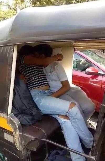 Very horny couple indian live porn enjoy in auto on road
